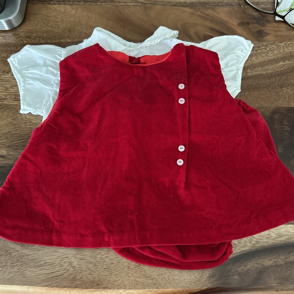 Vintage 70's Baby Red Velvet Christmas Outfit 18 Months